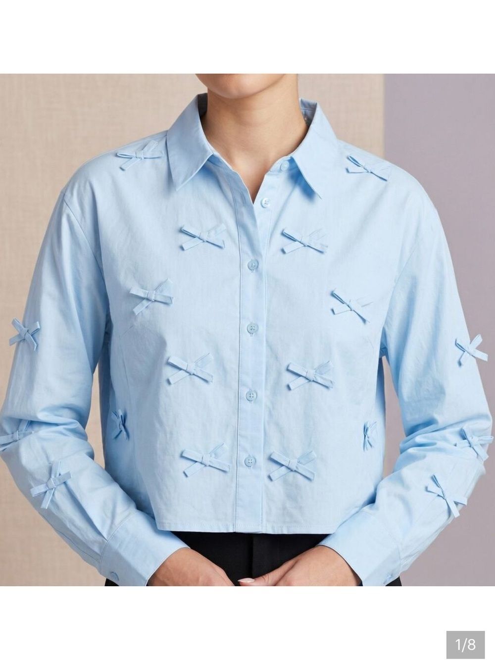 Wild Fable Light Blue Button-Up Shirt with Bow Accents Long Sleeve XL NWT
